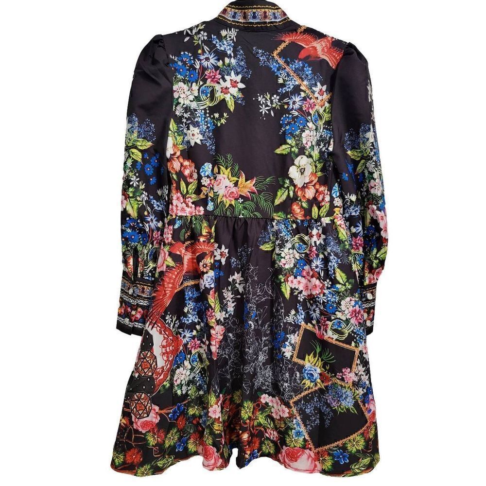 Floral Printed Mock Neck Long Sleeve Button Casual Shirt Dress - Picture 5 of 12